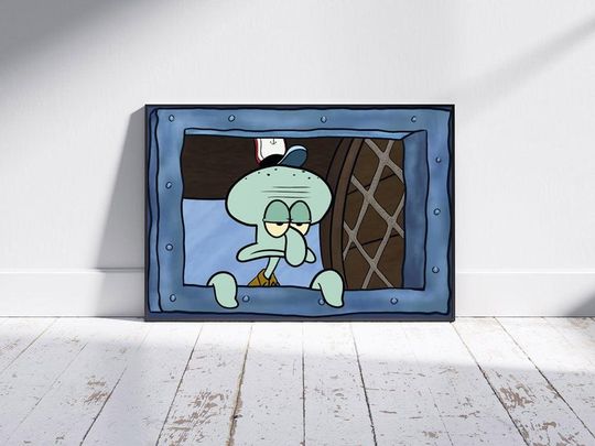 Discover Squidward Window Poster Unframe Funny Cartoon Print