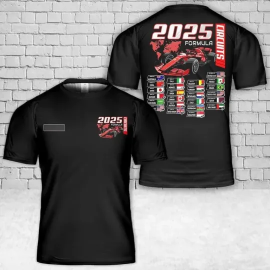 Discover Custom Name 2025 Formula Racing Circuits T-Shirt 3D
