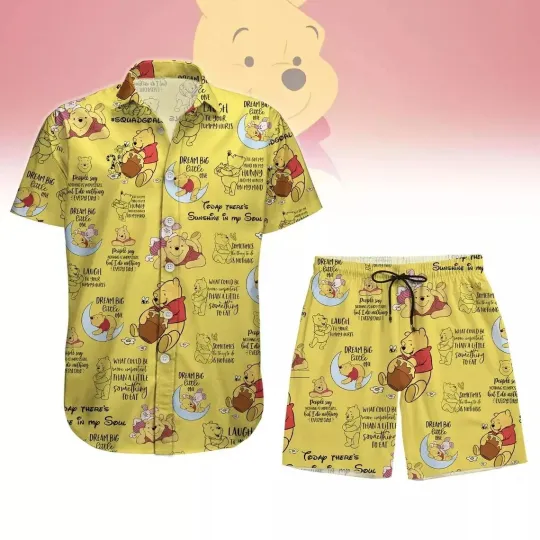 Discover winniee the poohh Hawaiian Button Down Shirt Unisex Adults S-5xl New