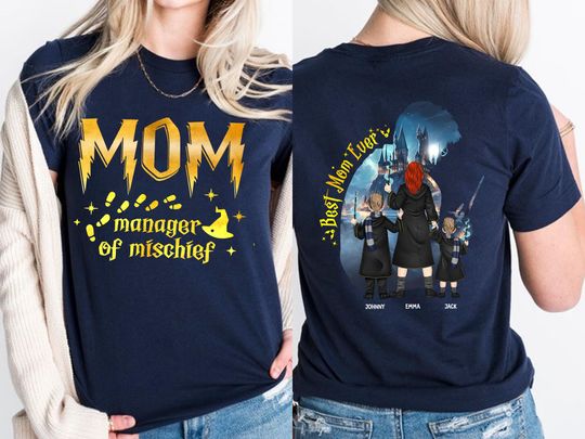 Discover niestandardowy czarodziej mama koszulka, kierownik psoty koszula, najlepsza mama kiedykolwiek magiczny tee