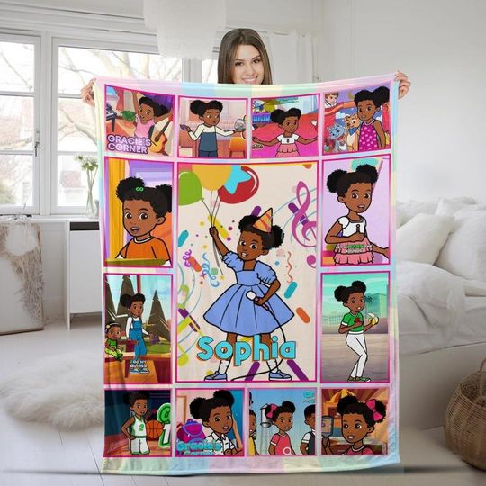 Discover Kids Personalized Gracie's Corner Blanket, Custom Name Baby Blanket, Birthday Gift