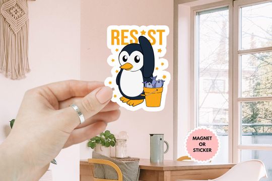 Discover Resist Penguins Sticker, Penguins Against Tariffs Anti Trump Sticker