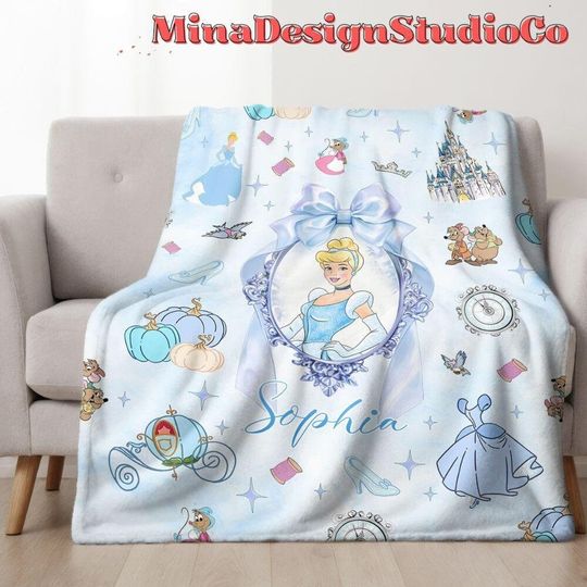 Discover Personalized Watercolor Coquette Bows Disneyyy Princess Blanket, Cinde Rapunzell
