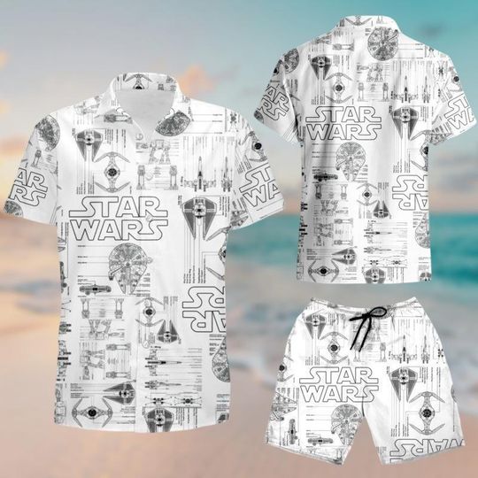Discover Starr Warss Button Shirt And Shorts, Spaceship Hawaiian Shirt and Shorts, Aloha Gifts