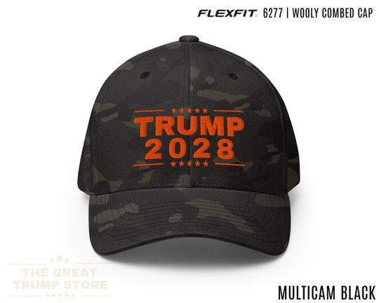Discover Trump 2028 Hat Flex Fit Camo Trump Hat  Trump Baseball Cap, Fitted, Orange Embroidery Rewrite the Rules Structured Fitted Hat