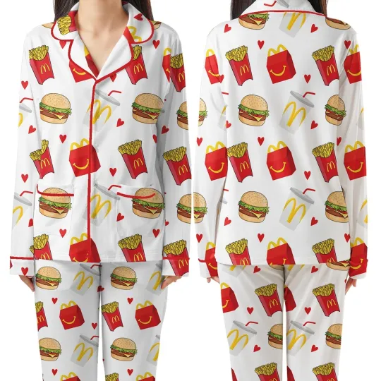 Discover McDonald_s Inspired Pajama Set – Fast Food Sleepwear with Burgers, Fries & Happy