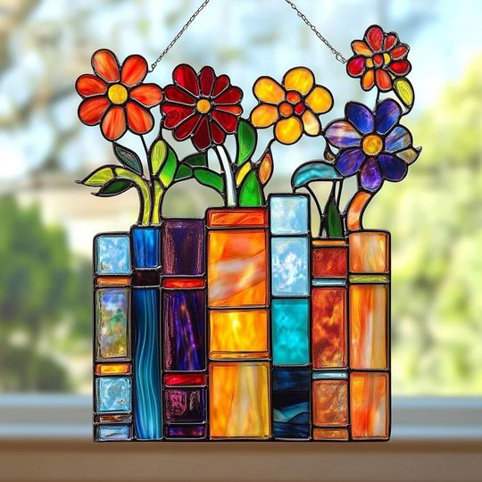 Discover Flower Book Suncatcher, Library Book Decor Home, Book Club Lover Gift