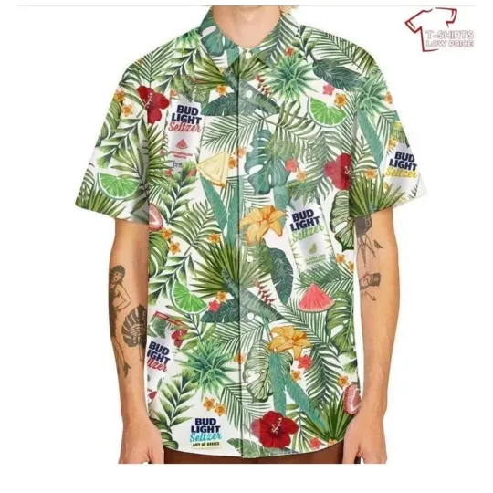 Discover Bud light tropical Hawaiian button front shirt men’s size medium