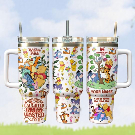 Discover winniee the poohh 40oz Tumbler, A Day Without Laughter Tumbler, Custom Name Gift with Handle, winniee the poohh Tumbler, Summer Gift