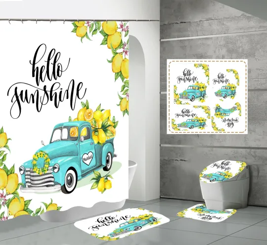 Discover Hello Sunshine Shower Curtain Toilet Lid Cover Bath Mat Rug Set Bath Decor