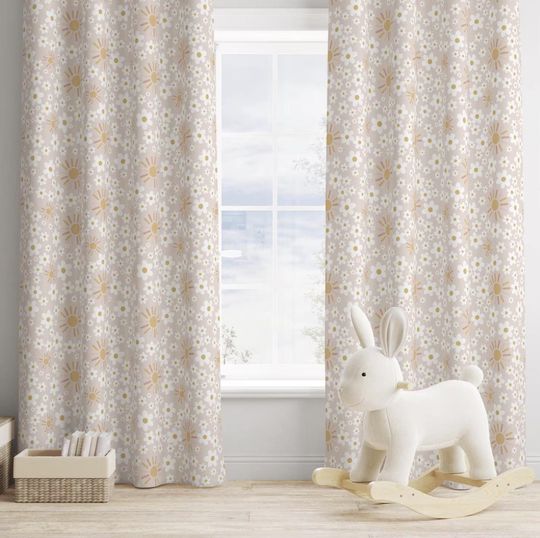Discover Sun and Daisy Curtains, Nursery Curtains Blackout or Non Blackout, Curtains with Eyelets, Pencil Pleat or Rod Pocket, Floral Decor