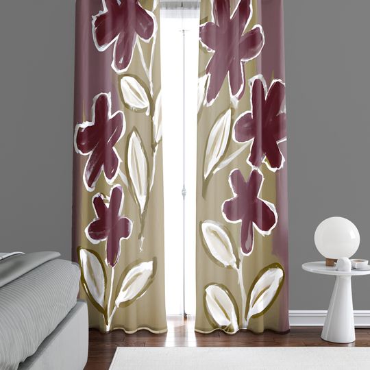 Discover Abstract Floral Brown Daisy Window Curtain Panels | Lined, Unlined, Sheer, Room Darkening