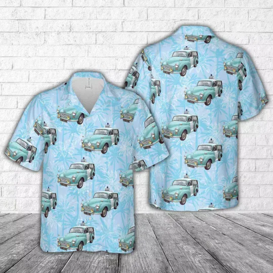 Discover 377 Morris Minor 1000 Traveller 1971 Police Hawaiian Shirt