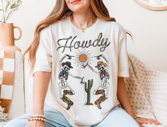 Discover Dancing Skeleton Howdy Shirt, Western Skeleton Shirt, Country Music Shirt