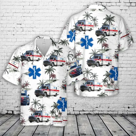 Discover Lynbrook NY Lynbrook Fire Department 425A ambulance Hawaiian Shirt