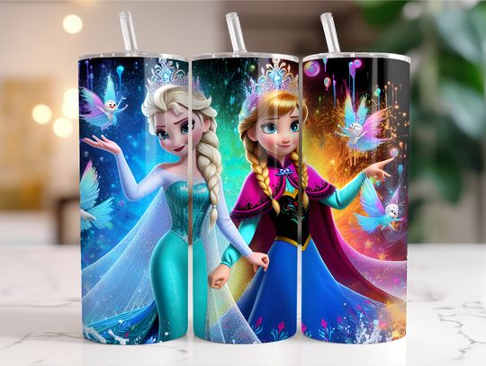 Discover Elsaa and Annaa Frozenn Tumbler with Lid and Straw 20 oz