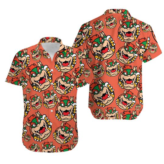 Discover Bowser Super M-Mario Men’s Short Sleeve Button Up Hawaiian Shirt