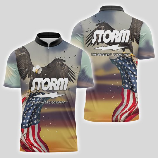 Discover Storm Sunset Eagle 20 Quick Ship CoolWick Sash Zip Bowling Jersey