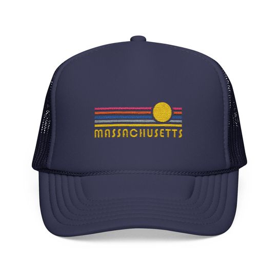 Discover Massachusetts Embroidered Foam Trucker Hat - Retro Sunset