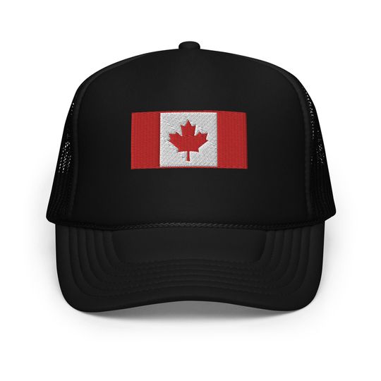 Discover Canada Maple Leaf Flag Hat | Embroidered Foam Trucker Hat | Adjustable Snapback | Canada Pride Gear & Gifts