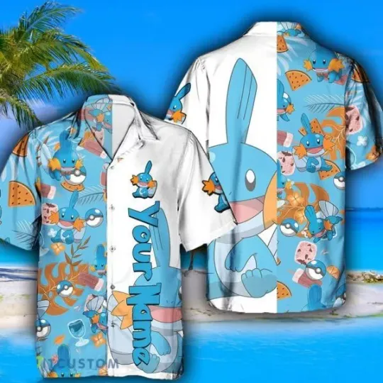 Discover Personalized PKM Mudkip Hawaiian Shirt, Custom Name Mudkip Hawaiian Shirt
