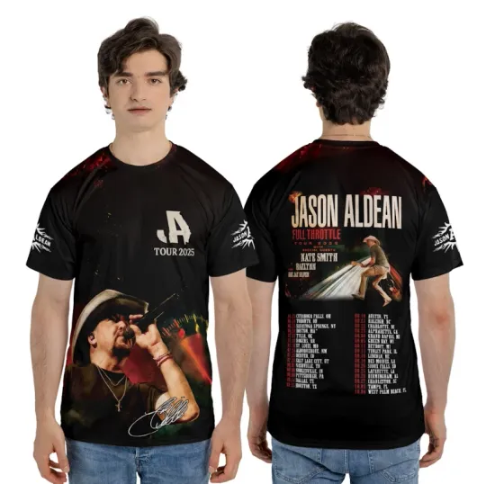 Discover Jason Aldean Full Throttle 2025 Tour AOP 3D T-Shirt