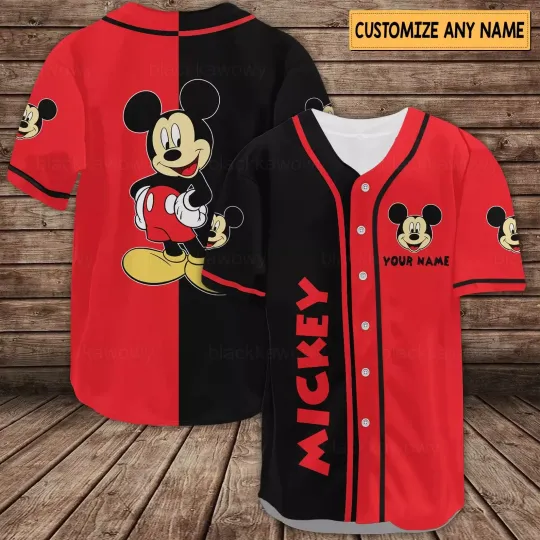 Discover Personalized Be Happy Mickeyy mouse Black Red 3D Baseball Jersey Shirt