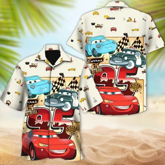 Discover Lightningg McQueenn carss Hawaiian Shirt Casual Button Down Unisex Adults Outfit