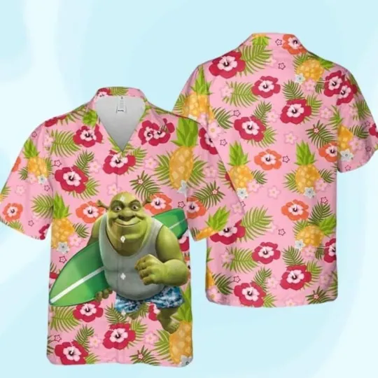 Discover Shrek Green Ogre Hawaiian Shirt Casual Button Down Unisex Adults Outfit S-5XL