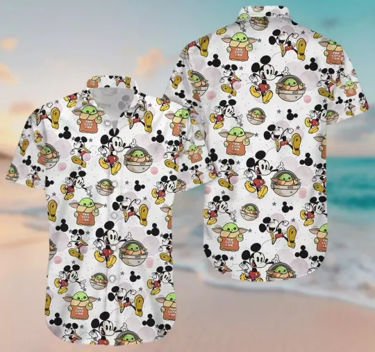 Discover Mickeyy mouse Babyy Yodaa Hawaiian Shirt Casual Button Down Unisex Adults Outfit