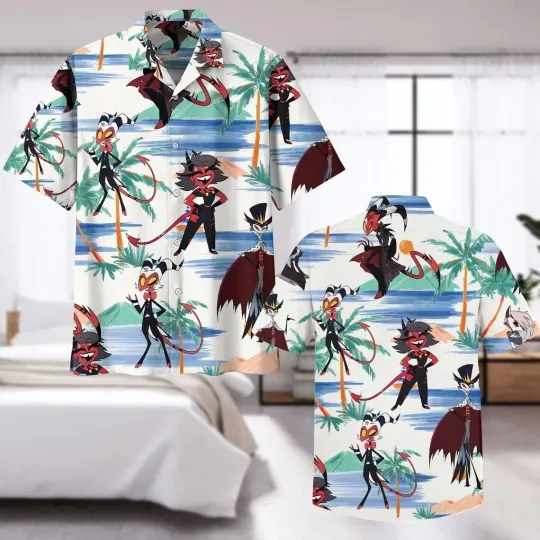 Discover Helluva Hazbin Hotel Hawaiian Shirt Casual Button Down Unisex Adults Outfit