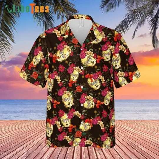 Discover Disneyyy C-3PO Starr Warss Floral Summer Hawaiian Shirt