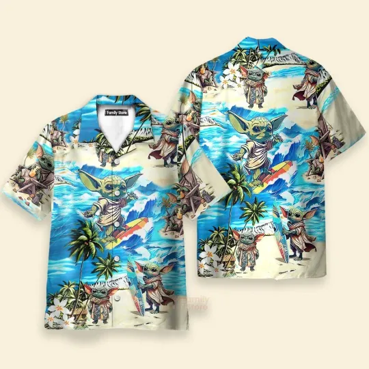 Discover Starr Warss Babyy Yodaa Hawaiian Shirt Casual Button Down Unisex Adults Outfit S-5XL