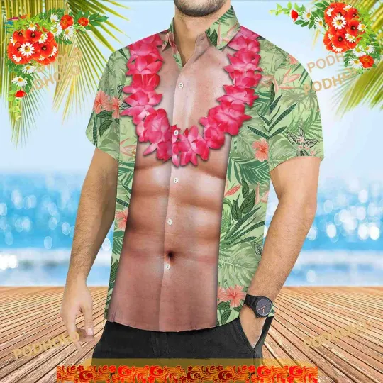 Discover Funny Abs Aloha Tropical Flowers Hawaiian Shirt, Summer Men Aloha Shirt