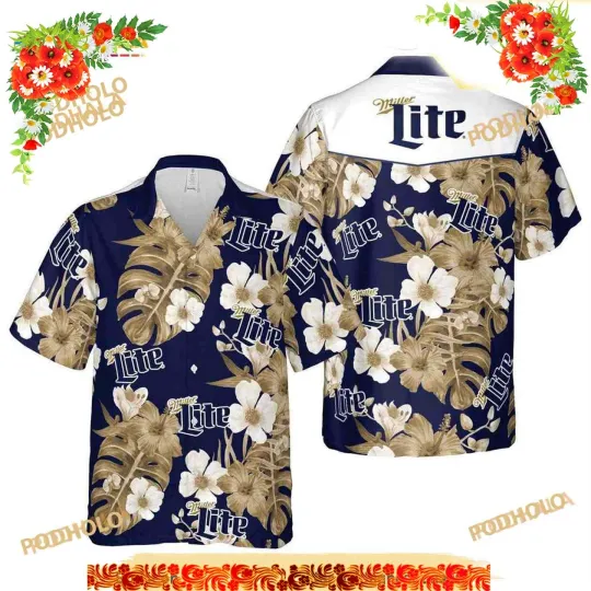 Discover Miller Lite Hawaiian Shirt, Tropical Flora For Beach Lovers