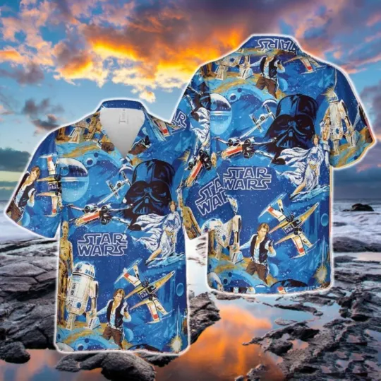 Discover Starr Warss Spaceship Hawaiian Shirt Casual Button Down Unisex Adults Outfit S-5XL