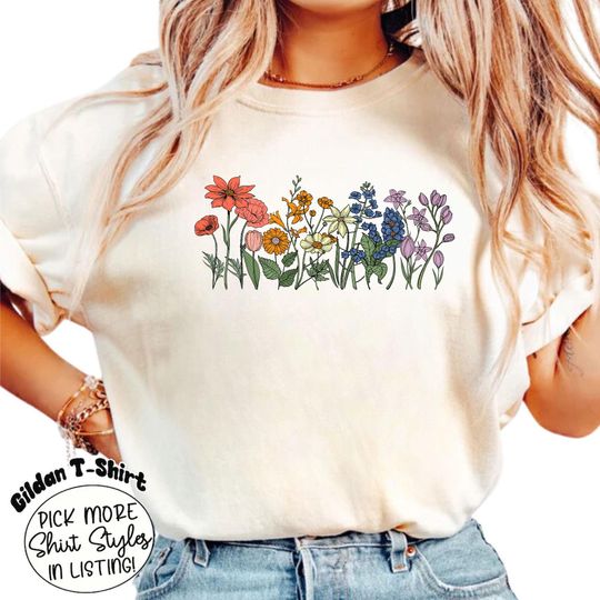Discover Wildflower LGBT Shirt, Watercolor Wildflowers Shirt, Pride Month Shirt, Gay Pride Shirt