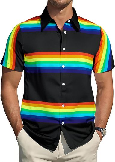 Discover Pride Month Button Down Shirts for Men LGBT Gay Pride Rainbow Hawaiian Shirt