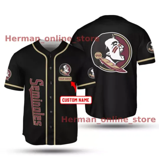 Discover FIorida Football Team Statee Seminoles Custom Name Black Baseball Jersey Shirt