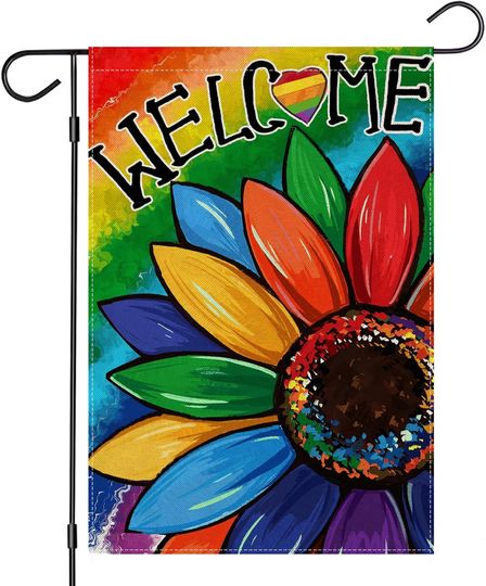 Discover Welcome Pride Garden Flags for Outside, Watercolor Rainbow Daisy Pride Gay Pride Lesbian