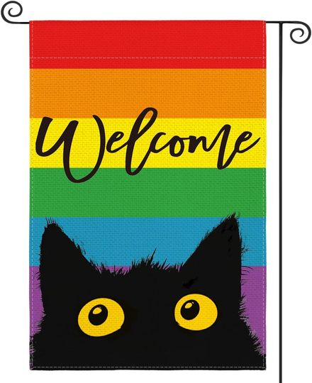 Discover AVOIN colorlife Welcome LGBTQ Pride Parade Rainbow Cat Garden Flag Double Sided