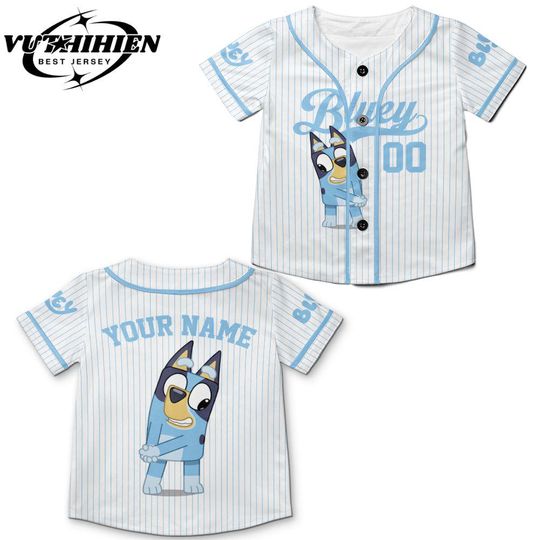 Discover Personalized BlueyDad Baseball Jersey, Blue Dog Lovers Kids Youth Adult Baseball Team
