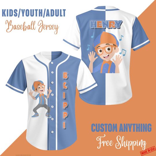 Discover Custom Blippi Birthday Boy and Girl Baseball Jersey, Personalized Birthday Blippi Jersey