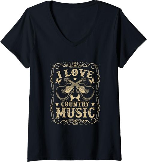 Discover Womens Great I Love Country Music Vintage V-Neck T-Shirt
