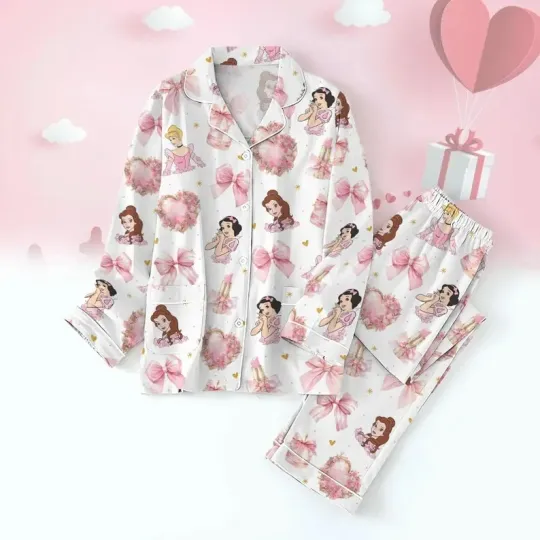 Discover Pink Coquette Princess Pajamas Set, Coquette Bows Disneyyy Princess Pajamas