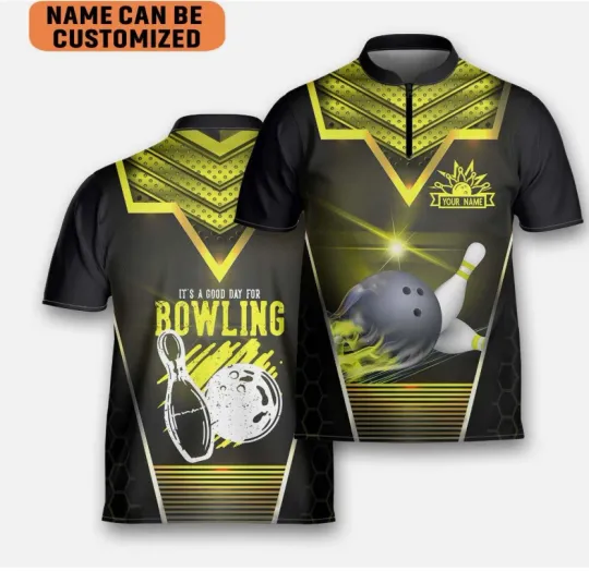 Discover Custom Name It’s A Good Day For Bowling Team Blowing Jersey Zipper Shirt