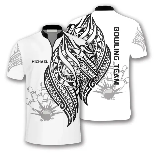 Discover White Tribal Custom Bowling Jerseys for Men, Custom Name Team Bowling Shirt