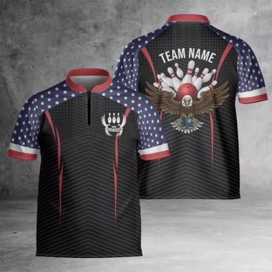 Discover Custom Name Eagle Flag Bowling Jersey Shirt All size  For Bowler