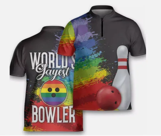 Discover Bowling Lover Gay, Bowling Funny World’s Gayest Bowler Blowing Jersey Zipper