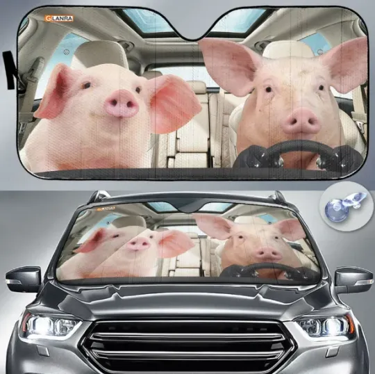 Discover Pig Family Car Sunshade, Man Cave Car Garage Accessories Home Decor